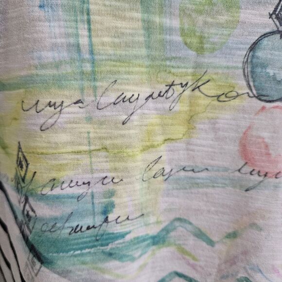 Zenergy by Chico's White Multi Stripe Floral Tunic 3/4 Sleeve Top Size Medium - Picture 7 of 14